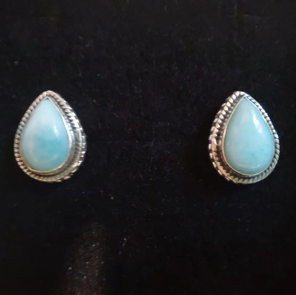 Dainty Silver Larimar Teardrop Stud Earrings